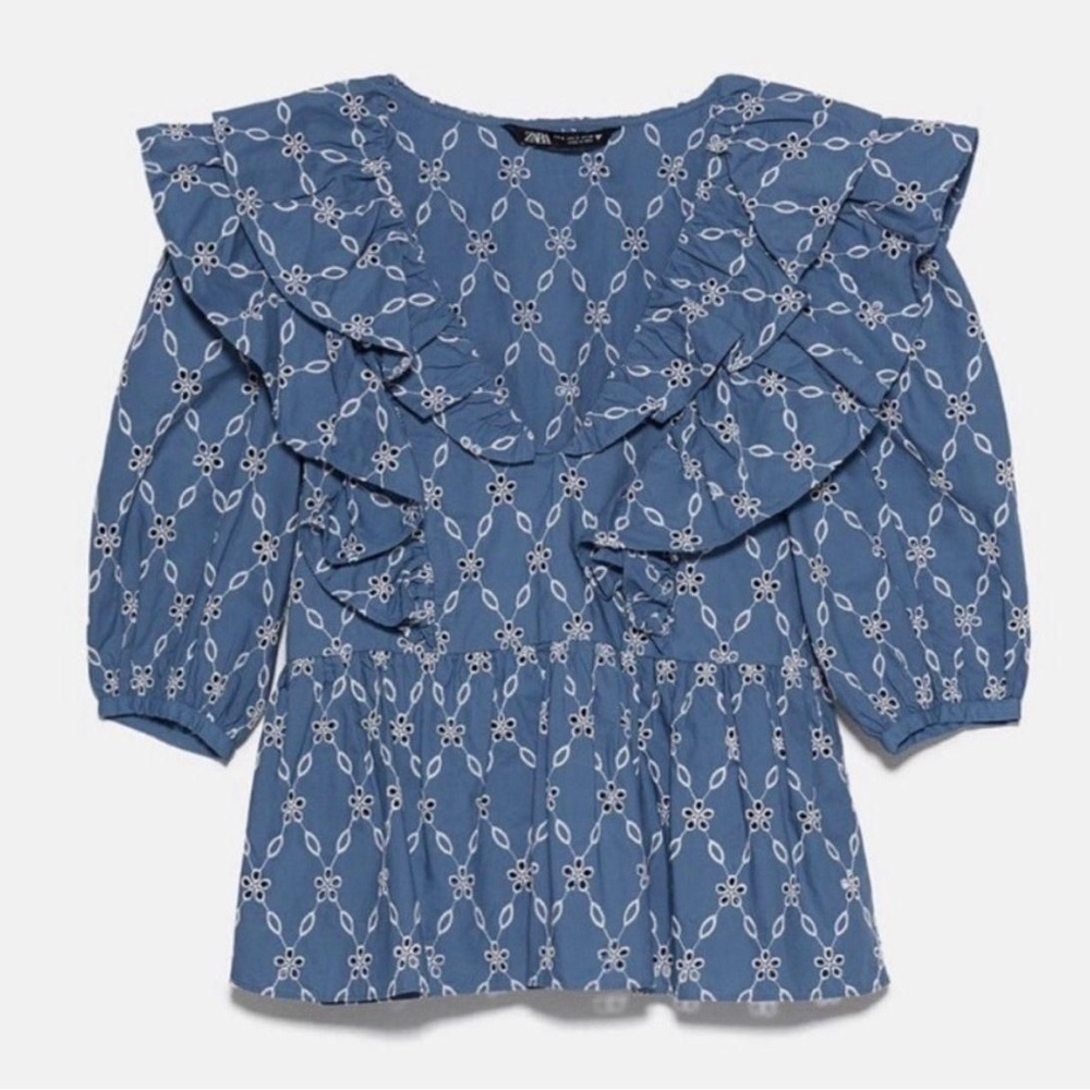 NWT ZARA Embroidered Openwork Blouse